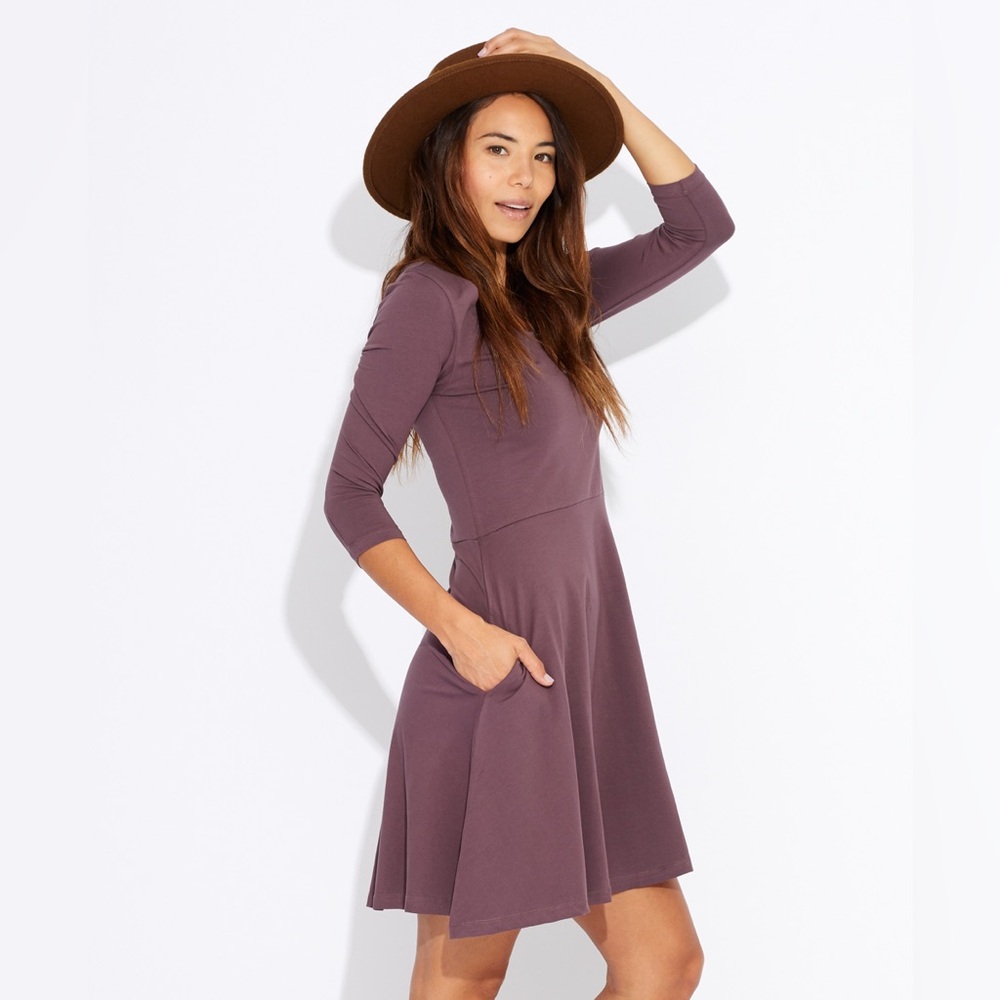 Pact Soft Fit And Flare Dress with Pockets in Organic Cotton, Cedar Pink, Medium